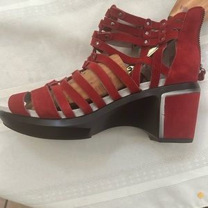Jambu Red Suede Strappy Wedge Sandals
